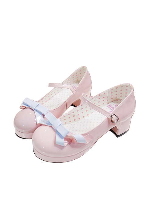 Gift For Lovers Series Fairytale Style Bowknot Round Toe Shallow Mouth Mary Jane Sweet Lolita PU Leather Shoes