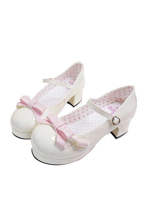 Gift For Lovers Series Fairytale Style Bowknot Round Toe Shallow Mouth Mary Jane Sweet Lolita PU Leather Shoes