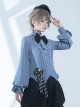 Narrative Maxim Series Ouji Fashion Haze Blue Elegant Prince Style Ruffled Small Stand Collar Lantern Long Sleeves Shirt