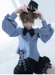 Narrative Maxim Series Ouji Fashion Haze Blue Elegant Prince Style Ruffled Small Stand Collar Lantern Long Sleeves Shirt