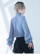 Narrative Maxim Series Ouji Fashion Haze Blue Elegant Prince Style Ruffled Small Stand Collar Lantern Long Sleeves Shirt