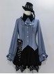 Narrative Maxim Series Ouji Fashion Haze Blue Elegant Prince Style Ruffled Small Stand Collar Lantern Long Sleeves Shirt