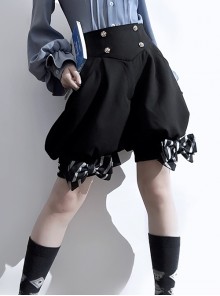 Narrative Maxim Series Ouji Fashion Black Stripe Bowknot Elegant Versatile Loose Pumpkin Short Pants