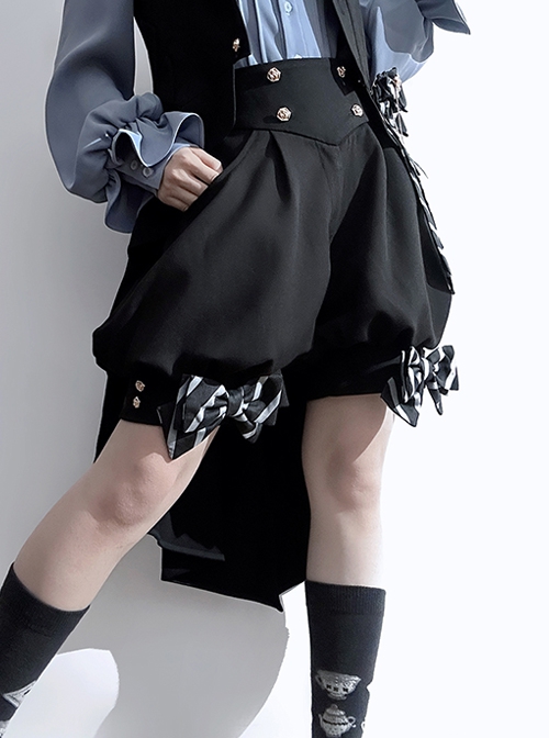 Narrative Maxim Series Ouji Fashion Black Stripe Bowknot Elegant Versatile Loose Pumpkin Short Pants