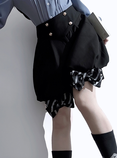 Narrative Maxim Series Ouji Fashion Black Stripe Bowknot Elegant Versatile Loose Pumpkin Short Pants