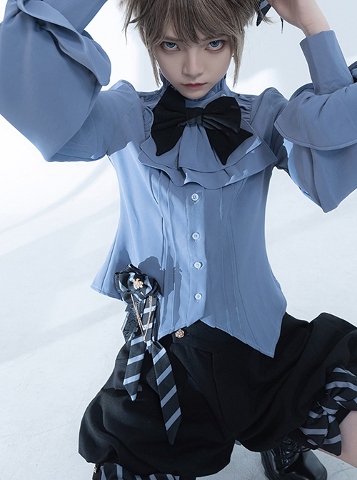 Narrative Maxim Series Metal Chain Black Blue Stripe Bowknot Elegant Versatile Ouji Fashion Accessory Brooch