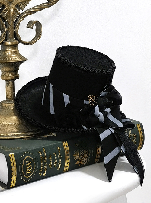 Narrative Maxim Series Retro Ouji Fashion Sweet Cool Black Blue Stripe Bowknot Elegant Versatile Gentleman Small Hat