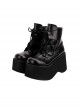 Gothic Punk Cool Stylish Daily Street Black Laces Thick Bottom Wedge Heels Lolita Short Boots
