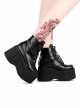 Gothic Punk Cool Stylish Daily Street Black Laces Thick Bottom Wedge Heels Lolita Short Boots