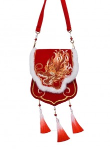 Red Beard Series Chinese Style Happy New Year Red Chinese Dragon Embroidery Classic Lolita Hanfu Elegant Bags