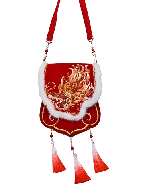 Red Beard Series Chinese Style Happy New Year Red Chinese Dragon Embroidery Classic Lolita Hanfu Elegant Bags