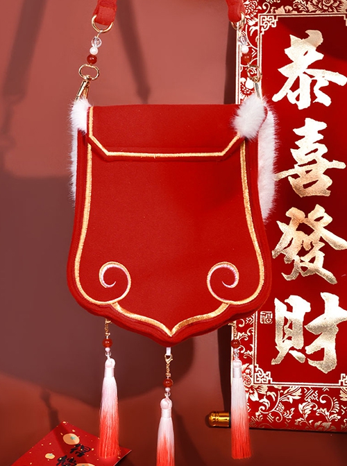 Red Beard Series Chinese Style Happy New Year Red Chinese Dragon Embroidery Classic Lolita Hanfu Elegant Bags
