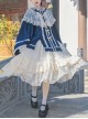 Waterside Orchids Series Classic Lolita Lace Shawl Collar Gorgeous Deep Blue Long Sleeves Hanfu Lace Skirt Two Piece Set