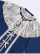 Waterside Orchids Series Classic Lolita Lace Shawl Collar Gorgeous Deep Blue Long Sleeves Hanfu Lace Skirt Two Piece Set