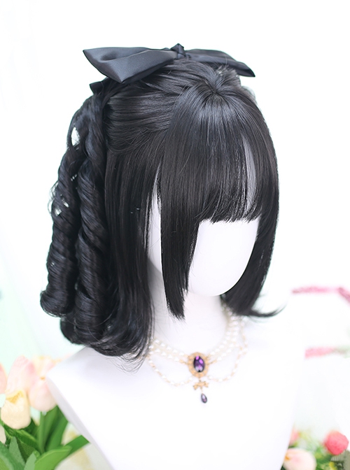 Delicate Pearl Series Two Dimensional Anime Roman Volume Ponytail Black Hair Elegant Classic Lolita Full Head Wigs