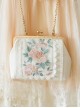 White Peony Series Retro Flowers Green Leaves Embroidery Elegant Classic Lolita Hanfu Crossbody Handbag