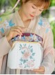 White Peony Series Retro Flowers Green Leaves Embroidery Elegant Classic Lolita Hanfu Crossbody Handbag