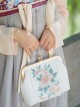 White Peony Series Retro Flowers Green Leaves Embroidery Elegant Classic Lolita Hanfu Crossbody Handbag