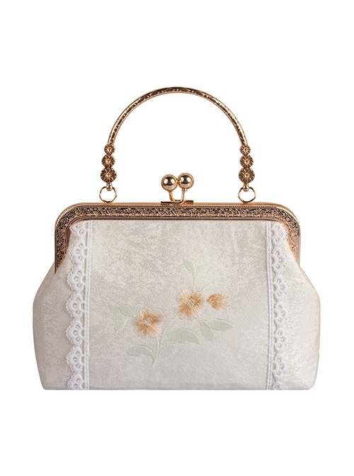 Apricot Chinese Style Fresh Exquisite Elegant Cheongsam Hanfu Little Yellow Flower Classic Lolita Crossbody Handbag