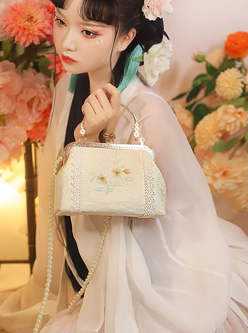 Apricot Chinese Style Fresh Exquisite Elegant Cheongsam Hanfu Little Yellow Flower Classic Lolita Crossbody Handbag