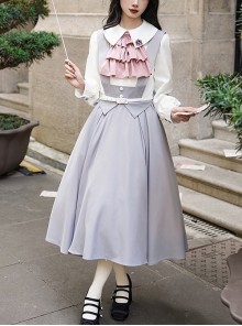 Marsha College Series Pink Gray Cute Sweet School Lolita Fake Two Pieces Long Sleeves Suspender Dress