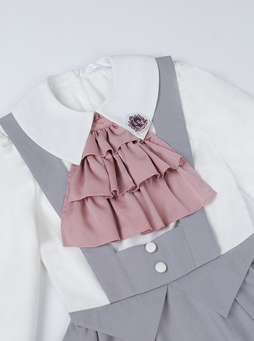 Marsha College Series Pink Gray Cute Sweet School Lolita Fake Two Pieces Long Sleeves Suspender Dress