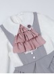 Marsha College Series Pink Gray Cute Sweet School Lolita Fake Two Pieces Long Sleeves Suspender Dress