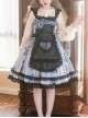 Puppet Rabbit Series Blue Black Lace Heart Hollow Apron Satin Print Striped Bowknot Sweet Lolita Sleeveless Dress