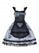 Puppet Rabbit Series Blue Black Lace Heart Hollow Apron Satin Print Striped Bowknot Sweet Lolita Sleeveless Dress