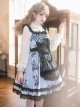 Puppet Rabbit Series Blue Black Lace Heart Hollow Apron Satin Print Striped Bowknot Sweet Lolita Sleeveless Dress