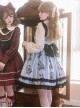 Puppet Rabbit Series Blue Black Lace Heart Hollow Apron Satin Print Striped Bowknot Sweet Lolita Sleeveless Dress