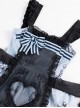 Puppet Rabbit Series Blue Black Lace Heart Hollow Apron Satin Print Striped Bowknot Sweet Lolita Sleeveless Dress