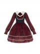 Puppet Rabbit Series Velvet Red Black Doll Collar Lace Fake Two Pieces Sweet Lolita Lantern Sleeves Dress