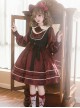 Puppet Rabbit Series Velvet Red Black Doll Collar Lace Fake Two Pieces Sweet Lolita Lantern Sleeves Dress