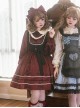 Puppet Rabbit Series Velvet Red Black Doll Collar Lace Fake Two Pieces Sweet Lolita Lantern Sleeves Dress