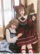 Puppet Rabbit Series Velvet Red Black Doll Collar Lace Fake Two Pieces Sweet Lolita Lantern Sleeves Dress