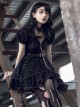 Imprisonment Song Series Silver Chain Leather Belt Sweet Cool Dark Black Punk Gothic Lolita Vest Puff Sleeves Dress Set