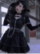 Imprisonment Song Series Silver Chain Leather Belt Sweet Cool Dark Black Punk Gothic Lolita Vest Puff Sleeves Dress Set