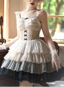 Paris Sunset Series French Ballet Fishbone Small Flying Sleeves Lace Gradient Ambilight Yarn Classic Lolita Dress