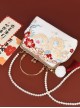 Chinese Dragon Year Good Luck Auspicious Clouds Red Peony Embroidery Pearl Chain Elegant Classic Lolita Bag