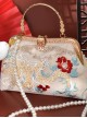 Chinese Dragon Year Good Luck Auspicious Clouds Red Peony Embroidery Pearl Chain Elegant Classic Lolita Bag