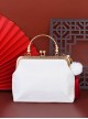 Chinese Dragon Year Good Luck Auspicious Clouds Red Peony Embroidery Pearl Chain Elegant Classic Lolita Bag