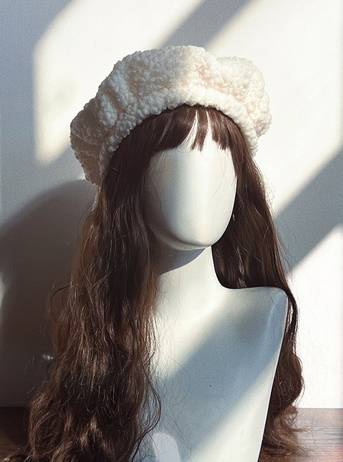 Furry Series Autumn Winter Daily Versatile Lamb Puppy Ears Sweet Lolita Round Lambswool Beret