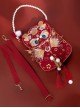 Dragon Year Chinese Style Cute Cartoon Ingots Golden Flower Embroidery Copper Coin Pendant Classic Lolita Red Bag