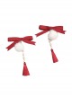 Vintage Versatile Red Chinese Style Daily Pearl Tassel Red Bowknot Hairball Sweet Lolita Hairpin