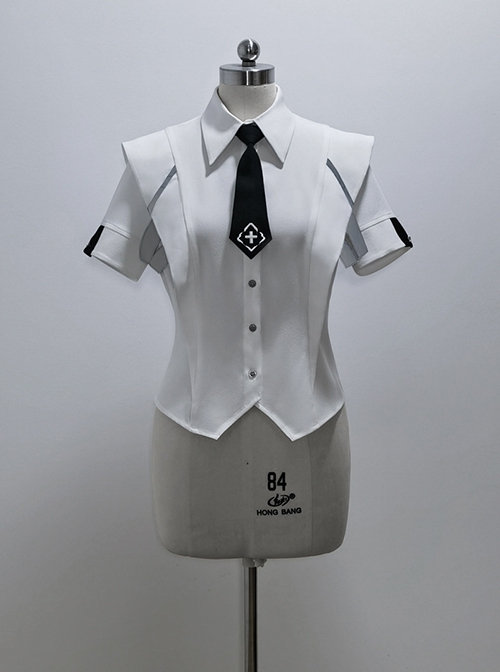 Stones In Dry Sea Series White Slim Fit Institute Technology Style Uniform Ouji Fashion Short Sleeves Shirt