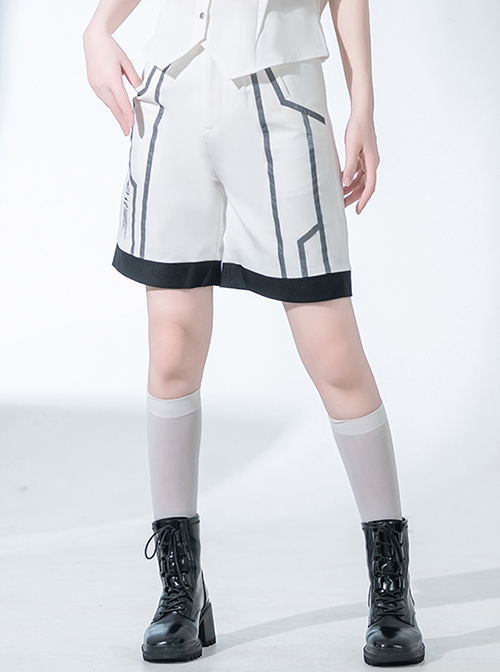 Stones In Dry Sea Series White Simple Institute Technology Style Line Decoration Uniform Ouji Fashion Shorts