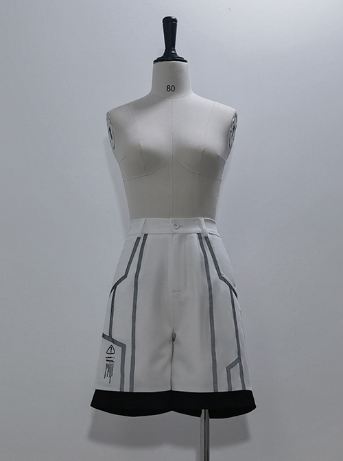 Stones In Dry Sea Series White Simple Institute Technology Style Line Decoration Uniform Ouji Fashion Shorts