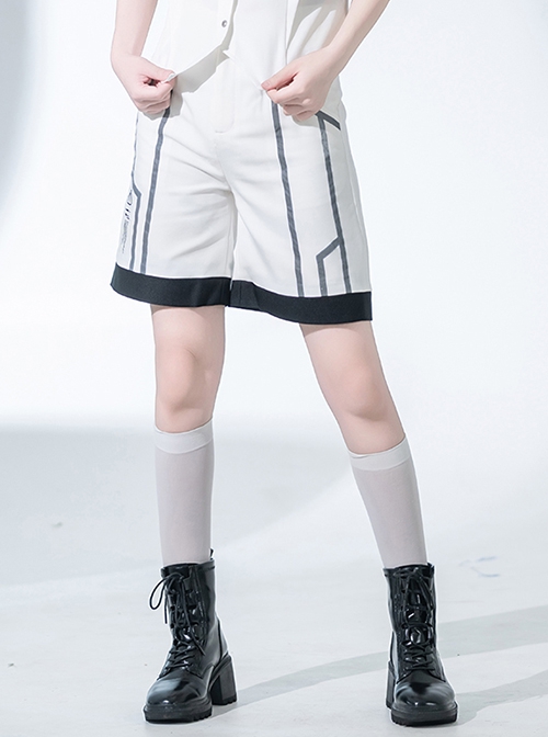 Stones In Dry Sea Series White Simple Institute Technology Style Line Decoration Uniform Ouji Fashion Shorts