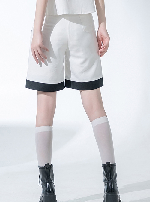 Stones In Dry Sea Series White Simple Institute Technology Style Line Decoration Uniform Ouji Fashion Shorts